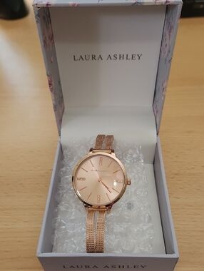 Laura Ashley Rose Gold Dusl Adjustabe Mesh Strap Watch with Crystal Accents
